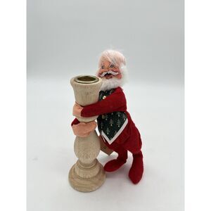 Annalee Santa & Mrs Claus Wooden Candle Holders Christmas 1992 Vintage 8”